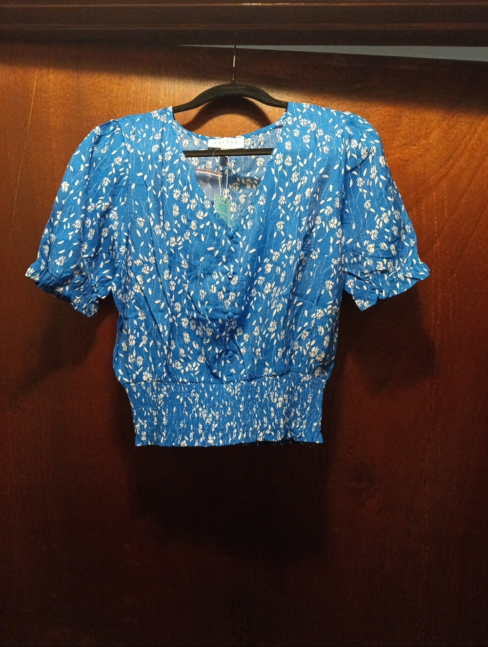 Hayden LA NWT Linen Blend Rouched Waist Size Large Blue